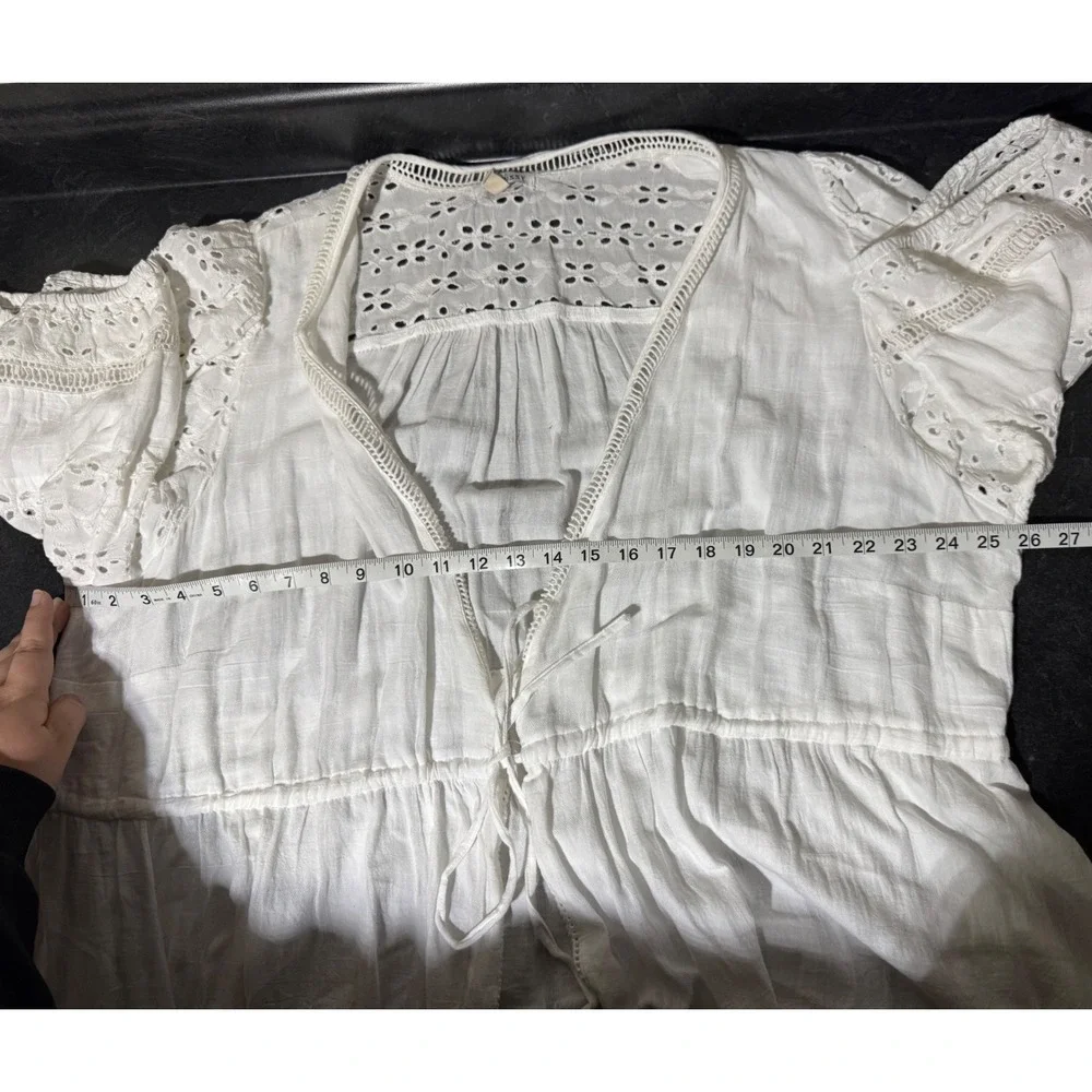 dizzylissy White Cotton Eyelet Lace Maxi Duster Cardigan Tie Front Boho Size 3X